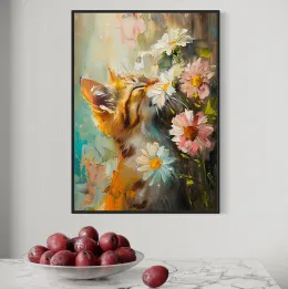 Kot wąchający kwiaty