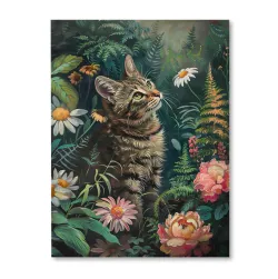 Kot wśród kwiatów i paproci