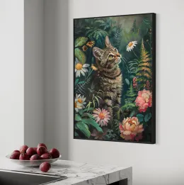 Kot wśród kwiatów i paproci